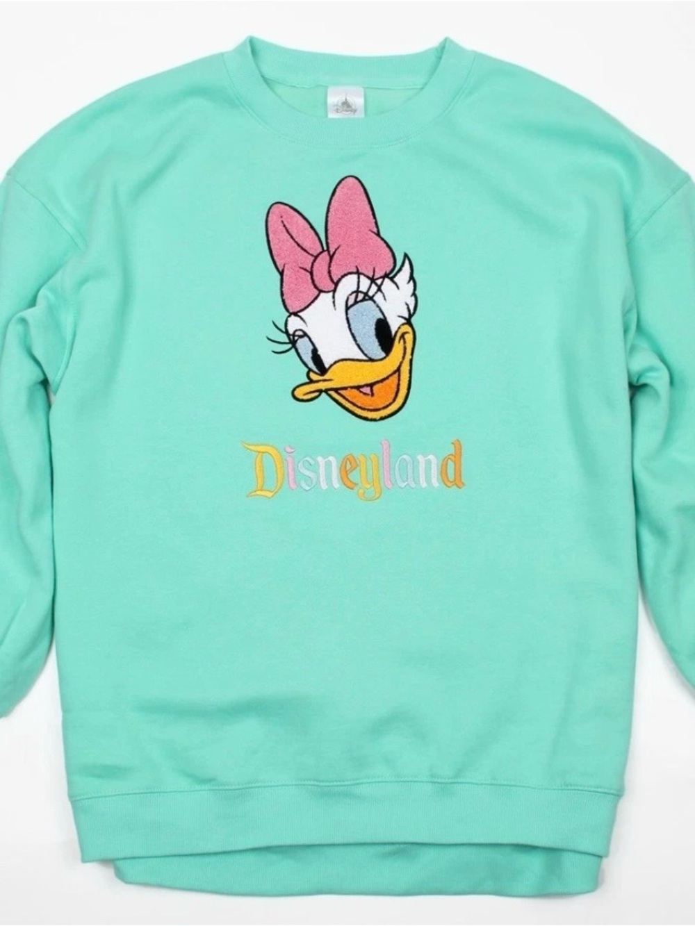 Disney Daisy Duck Mint Crewneck Sweatshirt with Pink Bow